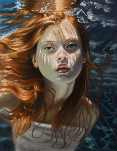 Dibujo titulada "Redhead under water" por Inna Medvedeva, Obra de arte original, Pastel