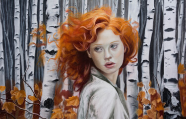 Рисунок под названием "Red autumn in the b…" - Inna Medvedeva, Подлинное произведение искусства, Пастель