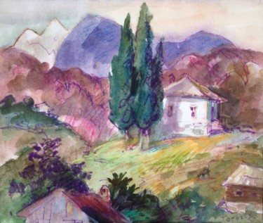 Картина под названием "Сельский пейзаж" - Sasun Torosyan, Подлинное произведение искусства, Акварель