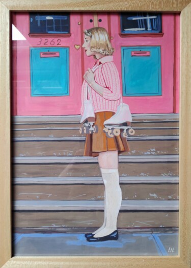Peinture intitulée ""Pink rollers"" par Inna Novobranets, Œuvre d'art originale, Gouache Monté sur Carton