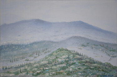 Картина под названием "Тоскана в тумане" - Inna Usova, Подлинное произведение искусства, Масло Установлен на Деревянная рама…