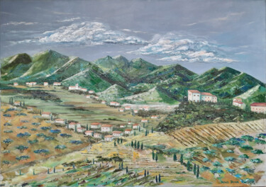 Painting titled "Toscana.Carmignano." by Inna Usova, Original Artwork, Oil Mounted on Wood Stretcher frame