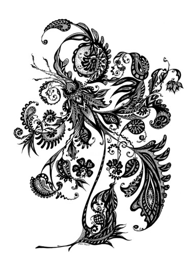 Tekening getiteld "Fleur féerique noir…" door Inna Viriot, Origineel Kunstwerk, Inkt Gemonteerd op Plexiglas