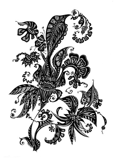 Drawing titled "Fleur magique noire…" by Inna Viriot, Original Artwork, Ink Mounted on Plexiglass