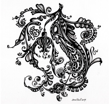 Desenho intitulada "Fleur fantastique n…" por Inna Viriot, Obras de arte originais, Tinta
