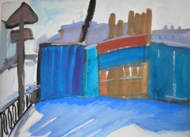 Peinture intitulée "Palissade bleue prè…" par Inna Skliarevskaia, Œuvre d'art originale