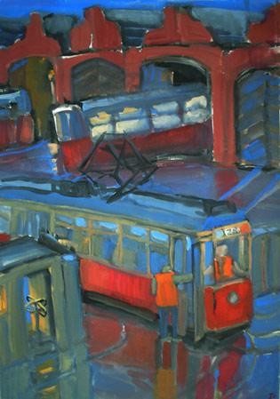 Peinture intitulée "Parc des tramways." par Inna Skliarevskaia, Œuvre d'art originale
