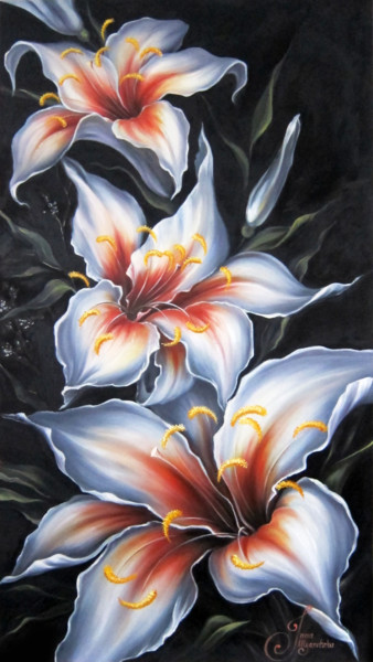 Painting titled "Lilies" by Inna Ulianytska, Original Artwork, Oil