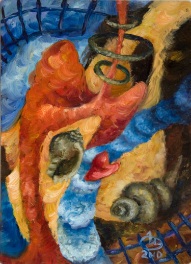 Картина под названием "Вольер для акул" - Инна Овчарук, Подлинное произведение искусства, Масло