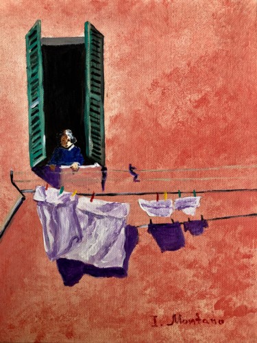 Painting titled "laundry day at Bura…" by Inna Montano, Original Artwork, Acrylic
