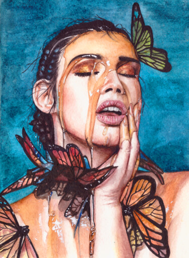 Картина под названием "''Медовое наслажден…" - Inna Lagun, Подлинное произведение искусства, Акварель