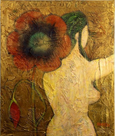 Malerei mit dem Titel "La femme et le coqu…" von Innox, Original-Kunstwerk, Acryl
