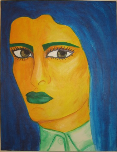 Painting titled "Portrait 1-vert" by Innox, Original Artwork, Acrylic