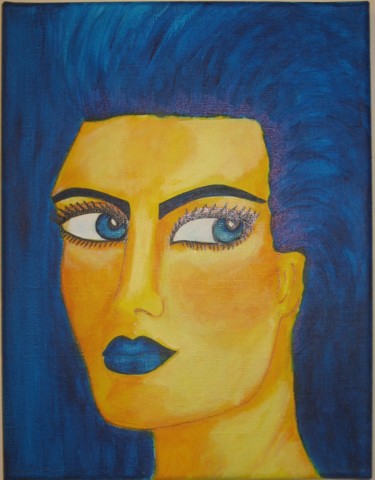 Painting titled "Portrait 2-bleu" by Innox, Original Artwork, Acrylic