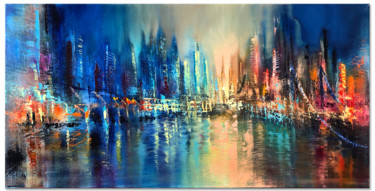 Painting titled ""Die Stadt" urbanes…" by Galerie Inspire Art, Original Artwork, Oil