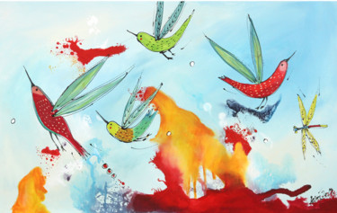 Malerei mit dem Titel "Gemälde "Birds of P…" von Galerie Inspire Art, Original-Kunstwerk, Acryl