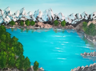Painting titled "Mountain lake" by Inspired By Nature, Original Artwork, Acrylic