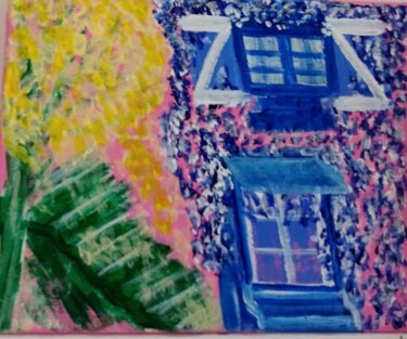 Peinture intitulée "maison bleue à l 'a…" par Dany Fantoli, Œuvre d'art originale, Acrylique