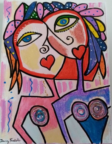 Painting titled "Deux amies" by Dany Fantoli, Original Artwork, Chalk Mounted on Wood Stretcher frame