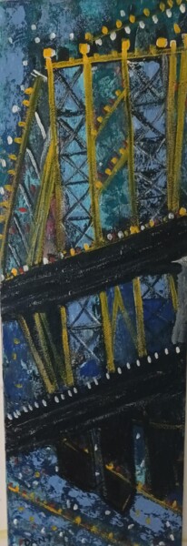 Painting titled "Pont de Brooklyn" by Dany Fantoli, Original Artwork, Acrylic Mounted on Wood Stretcher frame