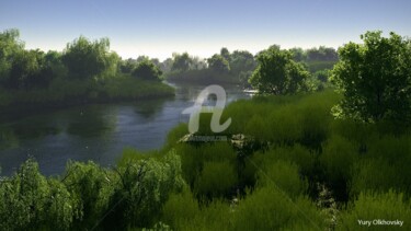 Digital Arts titled "River bend" by Iurii Olkhovskii, Original Artwork, 3D Modeling
