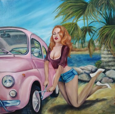 Painting titled "Auto repair" by Tanya Kreymer, Original Artwork, Oil