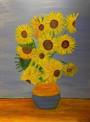 Painting titled "Mes tournesols" by Philippe Collinet, Original Artwork, Acrylic Mounted on Wood Stretcher frame