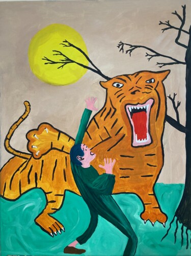Painting titled "ROAR" by Philippe Collinet, Original Artwork, Acrylic Mounted on Wood Stretcher frame