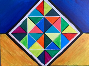 Painting titled "Triangles cubiques" by Philippe Collinet, Original Artwork, Acrylic Mounted on Wood Stretcher frame