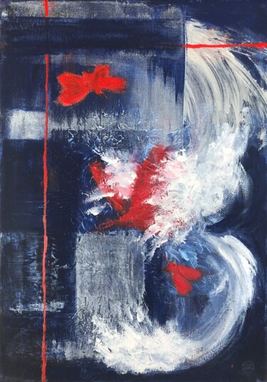 Peinture intitulée "Red Butterflies and…" par Intuinna, Œuvre d'art originale, Acrylique