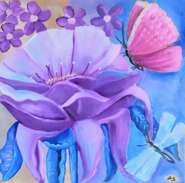 Painting titled "Mystic flower with…" by Invinci Bill Jean, Original Artwork, Oil
