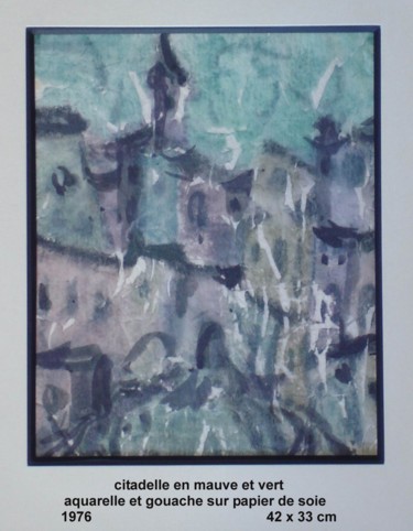 Painting titled "citadelle en mauve…" by Ioana, Original Artwork, Gouache