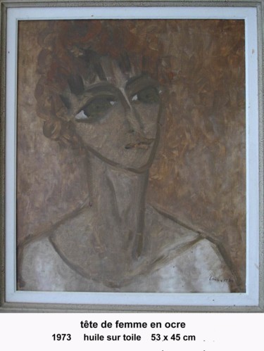 Peinture intitulée "tete-de-femme-en-oc…" par Ioana, Œuvre d'art originale, Huile