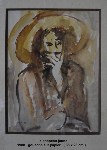 Peinture intitulée "le chapeau jaune" par Ioana, Œuvre d'art originale, Gouache
