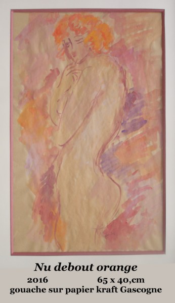 Peinture intitulée "Nu debout orange" par Ioana, Œuvre d'art originale, Gouache