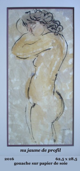 Malerei mit dem Titel "nu jaune de profil" von Ioana, Original-Kunstwerk, Gouache