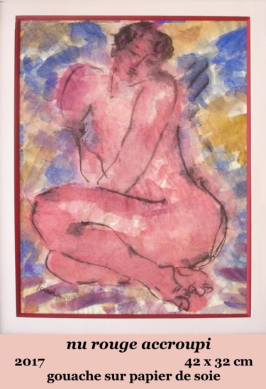 Malerei mit dem Titel "nu rouge accroupi" von Ioana, Original-Kunstwerk, Gouache