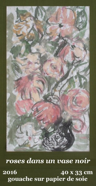 Peinture intitulée "roses dans un vase…" par Ioana, Œuvre d'art originale, Gouache