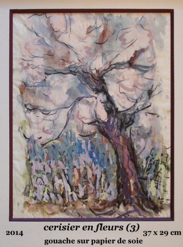 Painting titled "cerisier en fleurs…" by Ioana, Original Artwork, Gouache