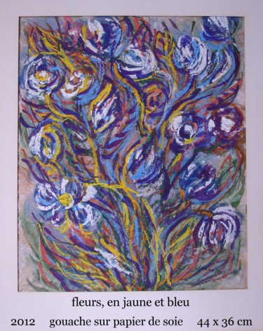 Painting titled "fleurs en jaune et…" by Ioana, Original Artwork, Gouache