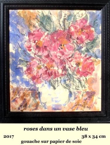 Painting titled "roses dans un vase…" by Ioana, Original Artwork, Gouache