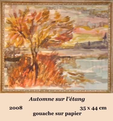 Peinture intitulée "automne sur l'étang" par Ioana, Œuvre d'art originale, Gouache