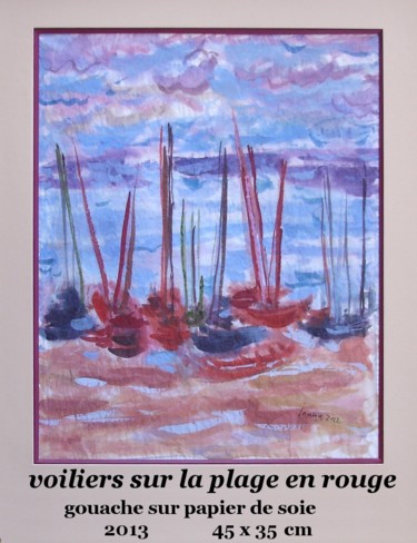 Peinture intitulée "voiliers sur la pla…" par Ioana, Œuvre d'art originale, Gouache