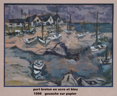 Schilderij getiteld "port breton en ocre…" door Ioana, Origineel Kunstwerk, Gouache