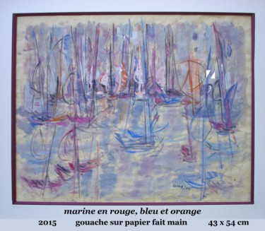 Painting titled "marine en rouge ble…" by Ioana, Original Artwork, Gouache