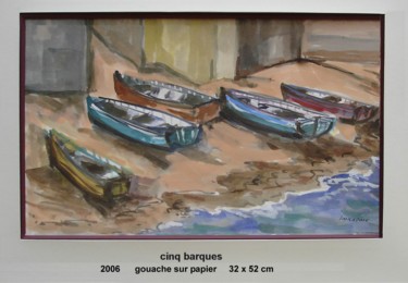 Painting titled "cinq barques" by Ioana, Original Artwork, Gouache