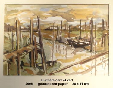 Painting titled "huitriere en ocre e…" by Ioana, Original Artwork, Gouache