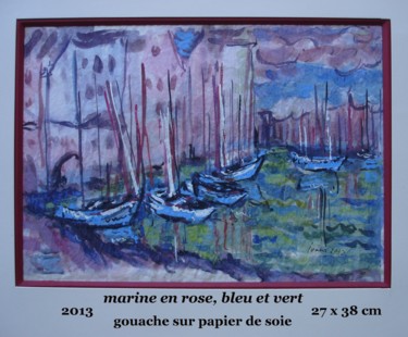 Peinture intitulée "marine en rose bleu…" par Ioana, Œuvre d'art originale, Gouache