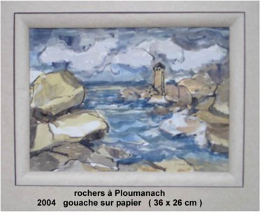 Peinture intitulée "rochers à  Ploumana…" par Ioana, Œuvre d'art originale, Gouache