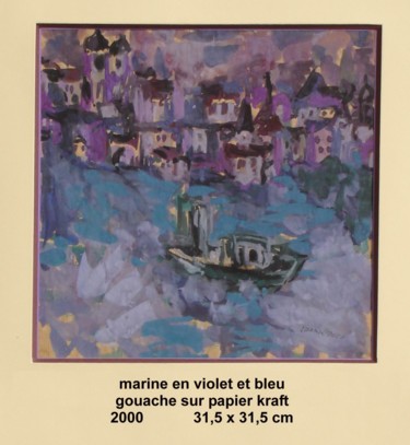 Pittura intitolato "marine en violet et…" da Ioana, Opera d'arte originale, Gouache